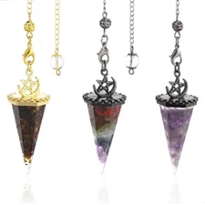 Natural Crystal Stone Hexagonal Resin Pendant Pendulums for Dowsing Divination