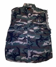 Hot Leathers Biker Sleeveless Button Up Eagle Graphic Shirt Camo Size XL