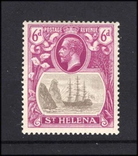 M27135 St Helena 1922 6d Grey/Bright Purple Cleft Rock Var m/m Sg 104c Cat £275