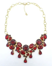Beautiful New Gold Red Stone Statement Necklace #N2142
