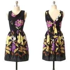 Rare! 0 Anthropologie Corey Lynn Calter Fragnant Valley Floral Silk Cotton Dress