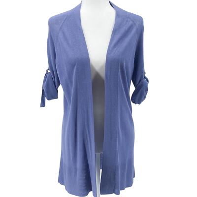 Talbots Linen Blend Cardigan Open Front Size S Blue 3/4 Sleeves