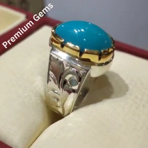 Мужское кольцо с настоящей бирюзой Nishapuri Feroza кольцо с натуральной ферозой шиитские кольца - Изображение 4 из 4