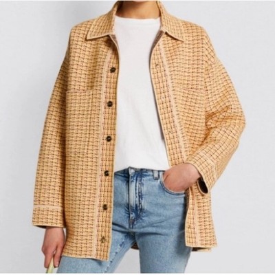 Sandro Blaise Tweed Yellow Button Down Sweater Jacket Medium