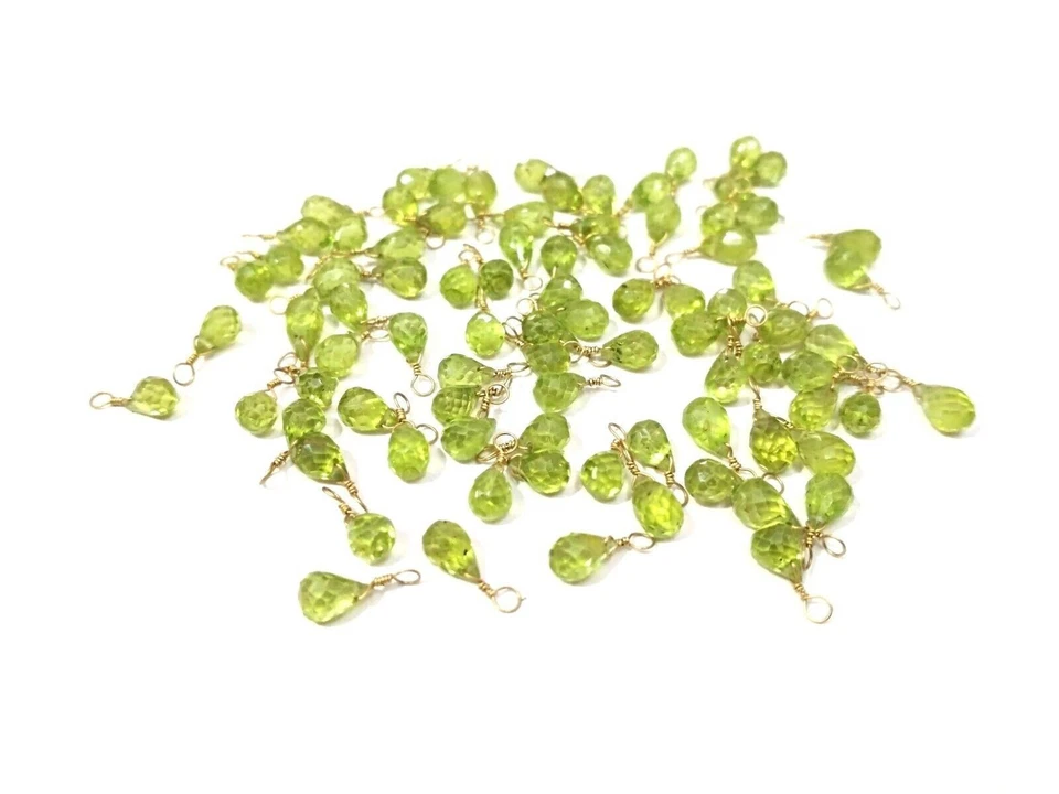 20 Pcs Natural Peridot Teardrop Faceted 3x5-4x6mm Beads, Gold Wire Wrapped Link - Image 3 of 4