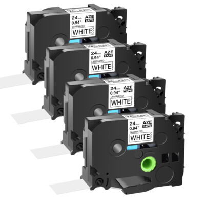 4PK 24mm Tz TZe 251 TZ251 Black on White Label Tape For Brother P-touch PT2730