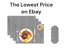 Grey Table Mat Set Anti Slip Table Mats, 6 Placemats & 6 Coasters High Quality