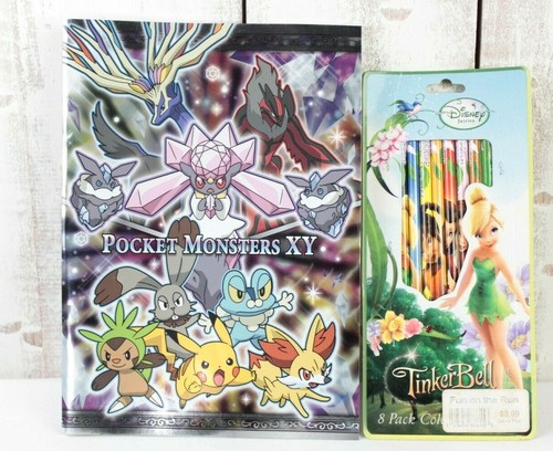 Pokemon Pocket Monsters XY Note Pad with Disney Tinkerbell 8 Coloring Pencils - 第 1/7 張圖片