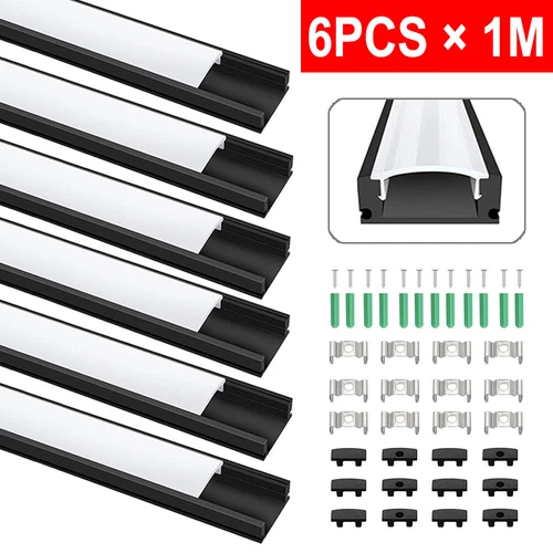 12/6×1M LED Aluminium Channel Profile 3.3ft Extrusion Diffuser Strip Light Cover - Picture 4 of 24