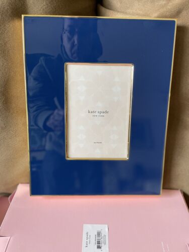 kate spade picture frame 4x6 Make It Pop Navy Blue Gold Border - Picture 1 of 9