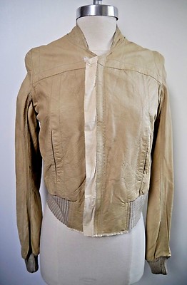RICK OWENS vanilla beige distressed leather knit trim jacket size 40 WORN ONCE