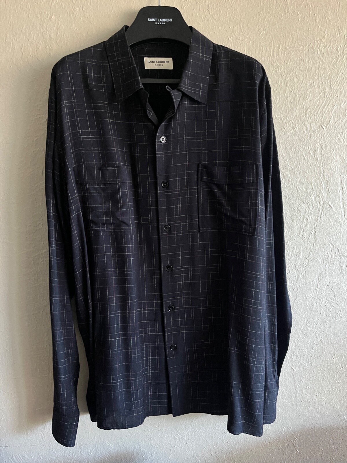 Saint Laurent Paris Camicia Marina Militare Viscosa Plaid Flanella Hedi Slimane Tg 16 5 42 XL
