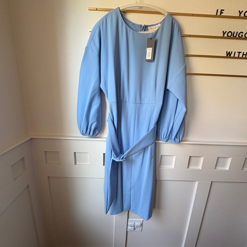 Abito blu Sachin & Babi Annie Chambray manica a palloncino da sposa $450 nuovo con etichette TAGLIA 10 - Foto 5 di 12