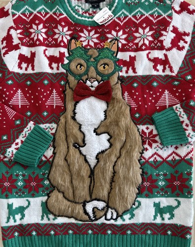 Ugly Christmas Cat Sweater Adult Size M Blizzard Bay Kitten Holiday Nostalgic - Picture 2 of 8
