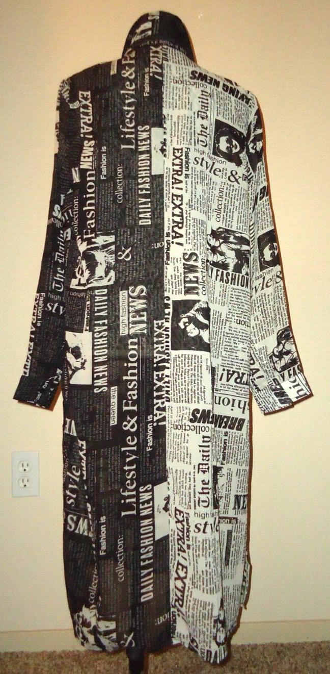 Live 4 Truth Sheer Long Sleeve Newspaper Print Longline Button Blouse