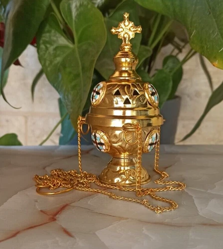 Incense Burner Orthodox  Brass Hanging /Stand Crosses On Side Hand Made Blessed