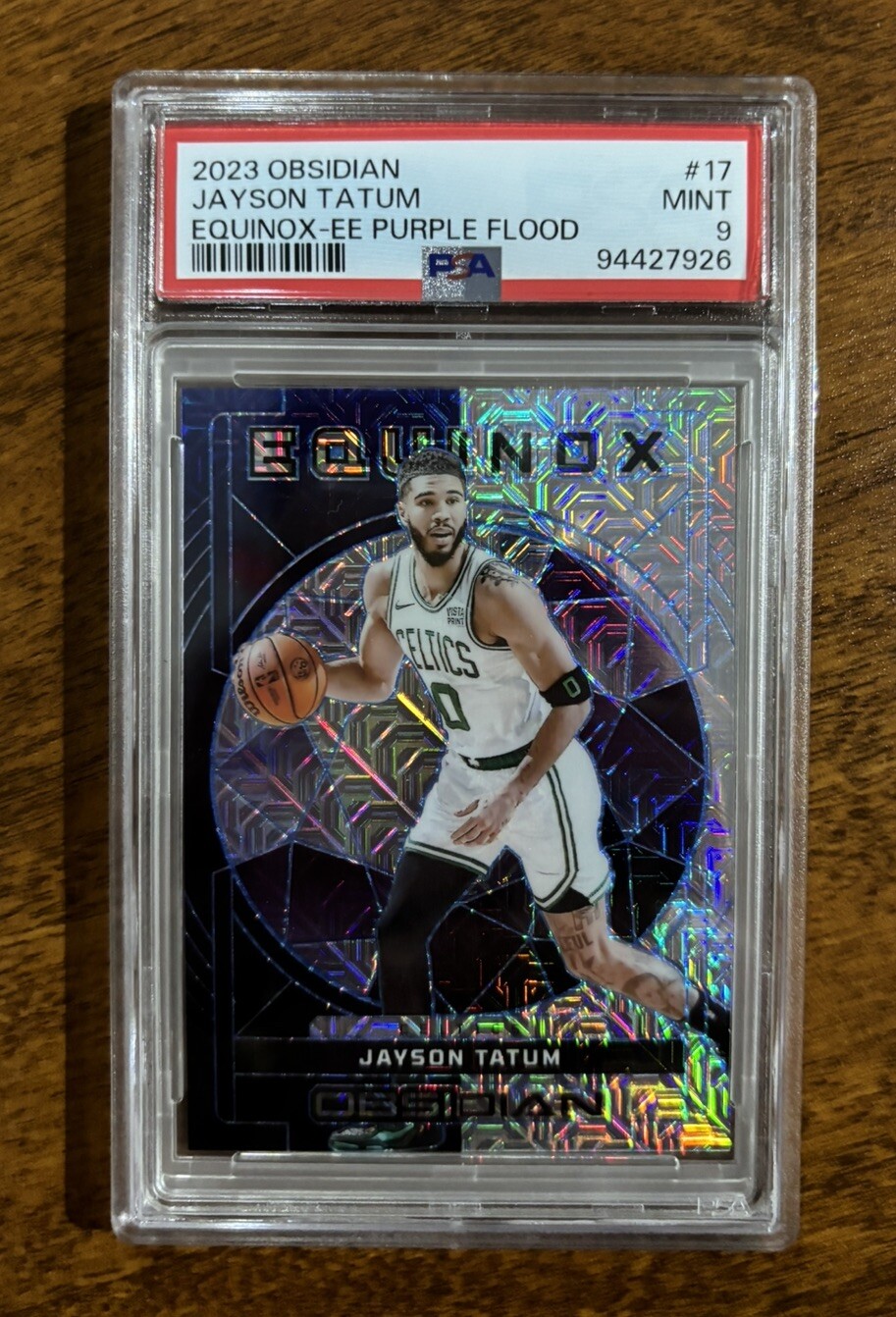 ✨Jayson Tatum Obsidian 2023-24 Electric Etch Purple Flood Equinox /5 PSA 9 Mint