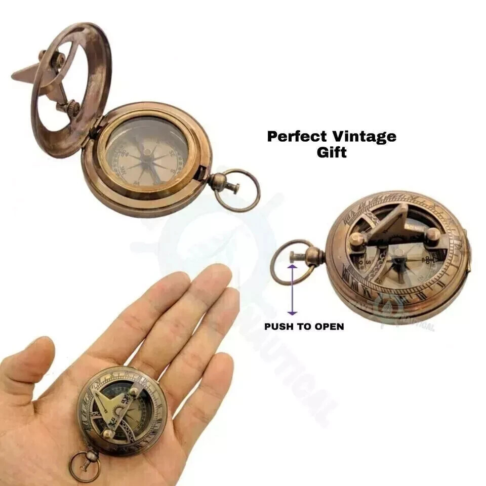 Push Button Compass Brass Push Button Compass Antique Finish Compass With Wooden Box Gift ...