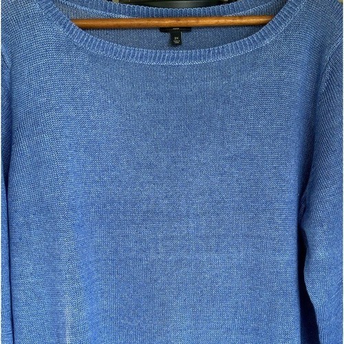 New Talbots Blue Linen Sweater Size 2X Boat Neck Tunic Length Knit Sweater - Picture 5 of 6