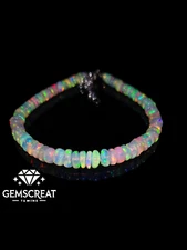 925 Sterling Silver Natural Ethiopian Opal Gemstone Beads 7.5" Opal Bracelet