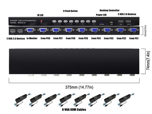VGA KVM Switch 8 Ports - KVM Switch with Remote,Usb Switcher 8 Computers Share 1 - Bild 2 von 7