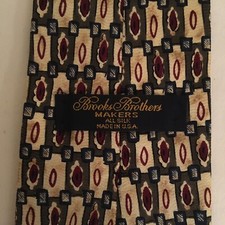 Brooks Brothers Makers 100% Silk Tie USA Made Yellow Blue Gray Geometric FS!