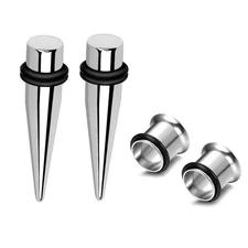 9mm Steel Ear Stretching Kit with 2 Steel Tapers, 2 Steel Tunnels for Gauging