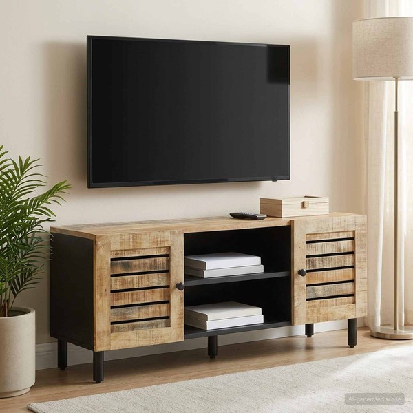StauraumschräNke Natur 105 X 33 X 46 Cm Massivholz Mango MedienmÖBel Aufbewahrun-image