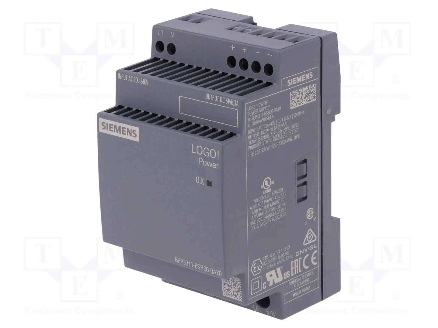 Power supply: switching; for DIN rail; 30W; 5VDC; 6.3A; 85÷264VAC
