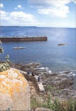 Vintage Topographical Postcard Coastal Harbour Scene Rowboats Unposted