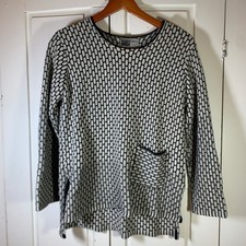 Habitat Clothes To Live In XS Black White Honeycomb Cotton Knit Sweater Pocket