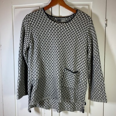 Habitat Clothes To Live In XS Black White Honeycomb Cotton Knit Sweater Pocket