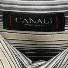 Canali Sportswear Button Up Shirt Mens LARGE x 34 Gray Striped Made in Italy