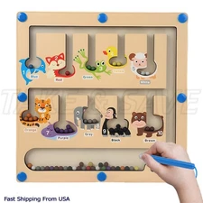 Magnetic Color and Number Maze, Montessori Wooden Toddler Magnet Puzzle Game