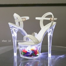 Women's Crystal Clear High Cone Heels Shoes Ankle Strap Sandals Nightclub Buckle
