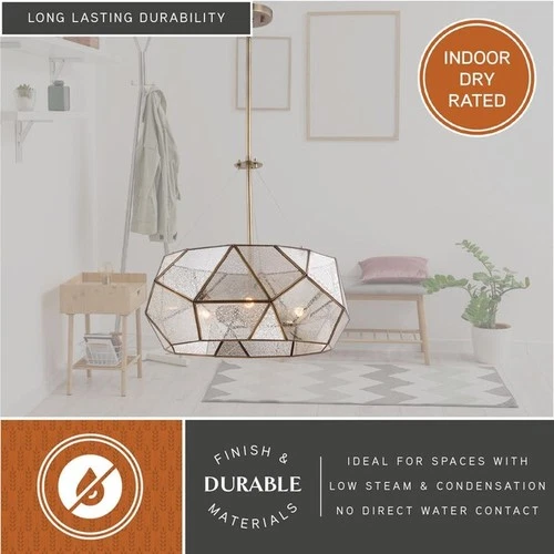 VAXCEL P0317 Euclid 3L Brass Mid-Century Modern Pendant Light Mercury Glass - Picture 8 of 9