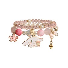 Cinnamoroll Crystal Beads Bracelet Set Cute Cartoon Elastic Adjustable, Pink