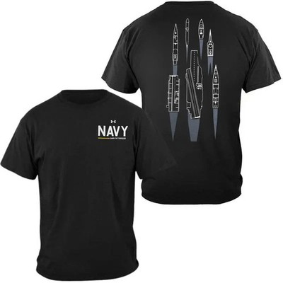 United States Navy T-Shirt, 2 Sides Down the Torpedo Line Graphic, Warship Bluep