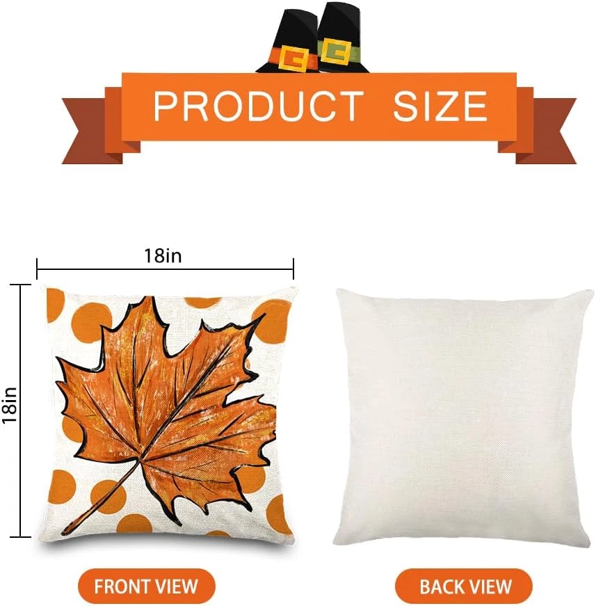 Throw Pillow Cover Decor Fall 4Pcs 18 X 18 Inch Autumn Pumpkin for Thanksgiving. - Image 2 of 4