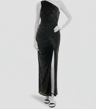 Taylor Women's Black Velvet Burnout Lined One-Shoulder Gown Dress Size 10