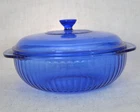Vintage Pyrex Cobalt Blue Ribbed Glass 2 Qt Covered Casserole Dish w/ Lid 024-S
