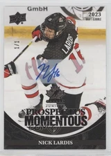 2023 Team Canada Juniors Prospectus Momentous Black 1/1 Nick Lardis Auto 02ka