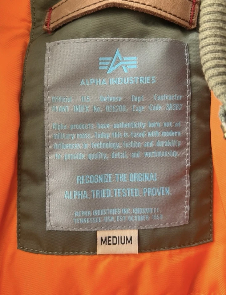 Alpha Industries MA-1 Bomberjacke Herren Gr. M Grün/Orange Nylon Reißverschluss - Bild 2 von 4