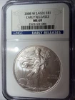 2008 W American Eagle Silver 1oz Early Release MS69 NGC Early Release