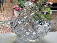 Vintage Kristall geschliffen Glas Korb mit Griff schwer Posy Topf Pourri Vase 6 Zoll