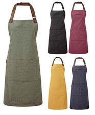 Premier Annex Cotton Yarn Dyed Oxford Bib Apron - Faux Leather Neckband