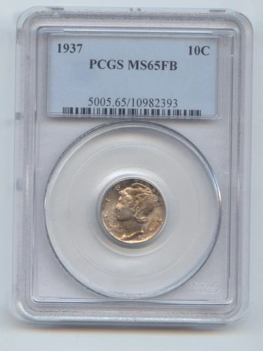 1937 Mercury Dime, PCGS MS-65 FB, Full Split Bands