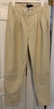 NWT Pretty Little Thing Women’s Faux Leather Pants V Front Pleated Sz 8 Cream