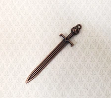 Miniature Sword Cat's Head Jaguar Metal with Bronze Finish 2 5/8" Long