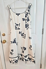 Talbots Fit & Flare Dress White Black Floral Sleeveless Scoop Neck Knee Size 8